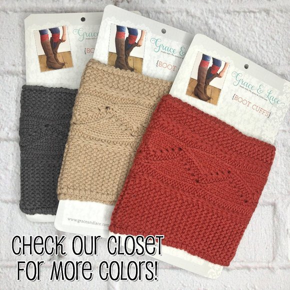 Dark Grey Cable Knit Boot Cuffs by Grace & Lace - C22-09 Cabled Cuff Dark Grey - Picture 2 of 2